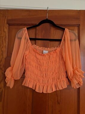 Urban Outfitters Peachy Orange Smocked Peasant Blouse